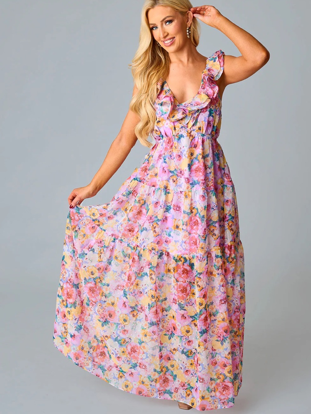 BuddyLove Floral Ruffle Maxi Dress
